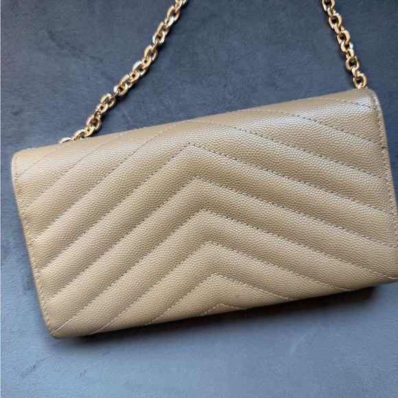 Beige YSL monogram with gold wallet on chain bag clutch - Picture 3 of 11